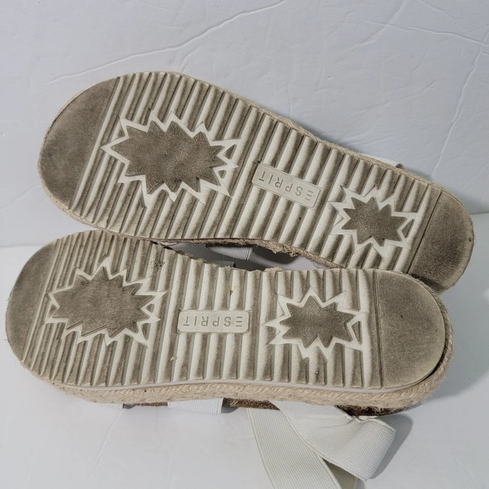 ESPRIT GIGI White Jute Espadrille Wrapped Ankle Strap Slip-On Sandals Sz 8M